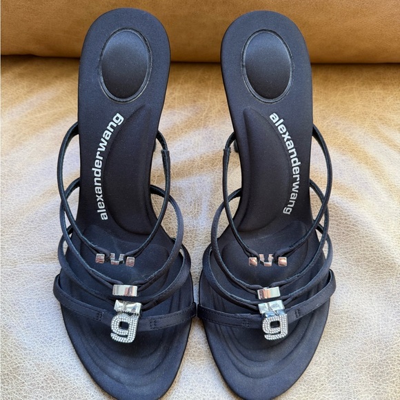 Alexander Wang Shoes - Alexander Wang Nala 105 Logo Sandals in black satin sz 37